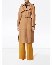 Женский табачный кожаный плащ от Burberry