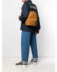 Мужской табачный кожаный рюкзак с принтом от MCM