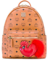 Женский табачный кожаный рюкзак с принтом от MCM