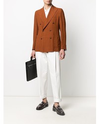 Мужской табачный льняной двубортный пиджак от Tagliatore