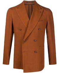 Мужской табачный льняной двубортный пиджак от Tagliatore