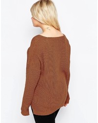 Женский табачный свитер с v-образным вырезом от Asos