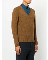 Мужской табачный свитер с v-образным вырезом от Prada