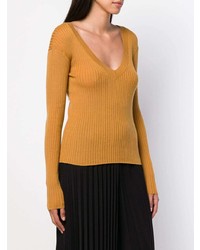 Женский табачный свитер с v-образным вырезом от Enfold