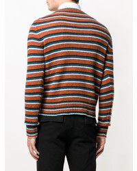 Мужской табачный свитер с круглым вырезом в горизонтальную полоску от Prada