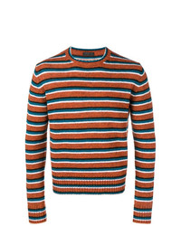 Мужской табачный свитер с круглым вырезом в горизонтальную полоску от Prada