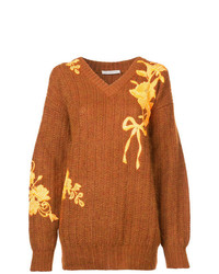 Табачный свободный свитер с цветочным принтом от Christopher Kane