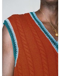 Мужской табачный трикотажный жилет от Wales Bonner