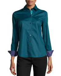 Темно-бирюзовая блуза на пуговицах