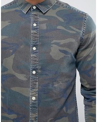 Мужская темно-бирюзовая джинсовая рубашка с принтом от Asos