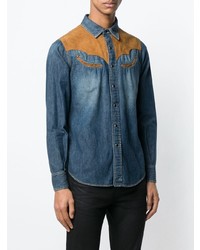 Мужская темно-бирюзовая джинсовая рубашка от Saint Laurent