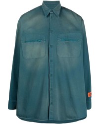 Мужская темно-бирюзовая джинсовая рубашка от Heron Preston
