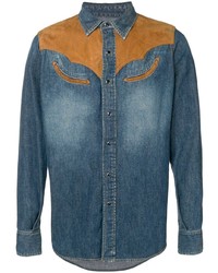 Мужская темно-бирюзовая джинсовая рубашка от Saint Laurent