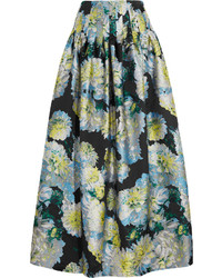 Темно-бирюзовая длинная юбка с цветочным принтом