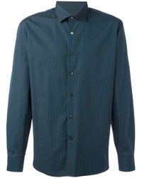 Мужская темно-бирюзовая классическая рубашка в вертикальную полоску от Salvatore Ferragamo
