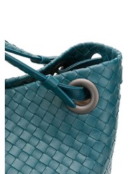 Темно-бирюзовая кожаная большая сумка от Bottega Veneta