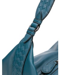 Темно-бирюзовая кожаная большая сумка от Bottega Veneta