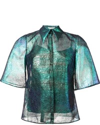 Женская темно-бирюзовая кружевная рубашка от DELPOZO