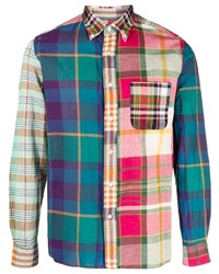 Мужская темно-бирюзовая рубашка с длинным рукавом в шотландскую клетку от Beams Plus
