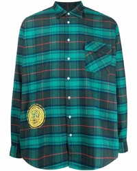 Мужская темно-бирюзовая рубашка с длинным рукавом в шотландскую клетку от Paura