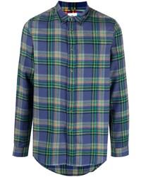 Мужская темно-бирюзовая рубашка с длинным рукавом в шотландскую клетку от PS Paul Smith