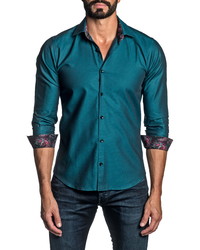 Темно-бирюзовая рубашка с длинным рукавом с геометрическим рисунком
