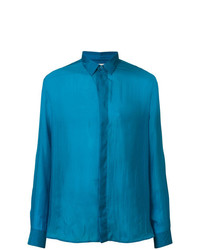 Мужская темно-бирюзовая рубашка с длинным рукавом от Saint Laurent
