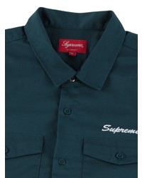 Мужская темно-бирюзовая рубашка с длинным рукавом от Supreme