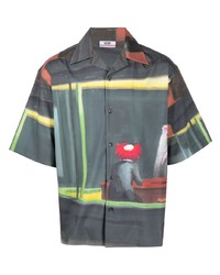 Мужская темно-бирюзовая рубашка с коротким рукавом с принтом от Gcds