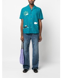 Мужская темно-бирюзовая рубашка с коротким рукавом с цветочным принтом от Andersson Bell