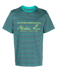 Мужская темно-бирюзовая футболка с круглым вырезом в вертикальную полоску от Martine Rose