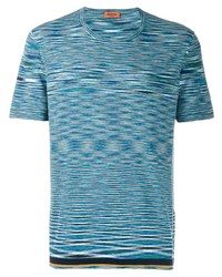 Мужская темно-бирюзовая футболка с круглым вырезом в горизонтальную полоску от Missoni