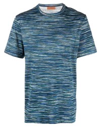Мужская темно-бирюзовая футболка с круглым вырезом в горизонтальную полоску от Missoni