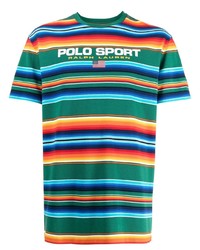 Мужская темно-бирюзовая футболка с круглым вырезом в горизонтальную полоску от Polo Ralph Lauren