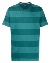 Мужская темно-бирюзовая футболка с круглым вырезом в горизонтальную полоску от PS Paul Smith