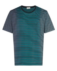 Мужская темно-бирюзовая футболка с круглым вырезом в горизонтальную полоску от Saint Laurent