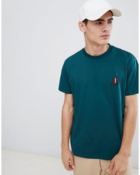 Мужская темно-бирюзовая футболка с круглым вырезом с вышивкой от Calvin Klein