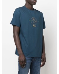 Мужская темно-бирюзовая футболка с круглым вырезом с вышивкой от Herno