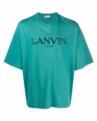 Мужская темно-бирюзовая футболка с круглым вырезом с вышивкой от Lanvin