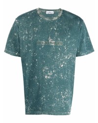 Мужская темно-бирюзовая футболка с круглым вырезом с принтом тай-дай от Stone Island