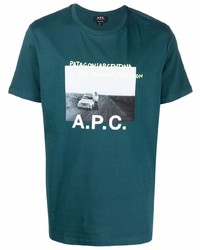 Мужская темно-бирюзовая футболка с круглым вырезом с принтом от A.P.C.