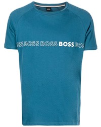 Мужская темно-бирюзовая футболка с круглым вырезом с принтом от BOSS