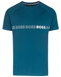 Мужская темно-бирюзовая футболка с круглым вырезом с принтом от BOSS