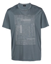 Мужская темно-бирюзовая футболка с круглым вырезом с принтом от Brioni