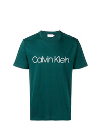 Мужская темно-бирюзовая футболка с круглым вырезом с принтом от Calvin Klein