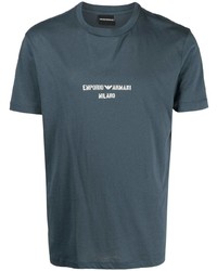 Мужская темно-бирюзовая футболка с круглым вырезом с принтом от Emporio Armani