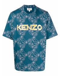 Мужская темно-бирюзовая футболка с круглым вырезом с принтом от Kenzo