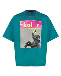 Мужская темно-бирюзовая футболка с круглым вырезом с принтом от Kolor