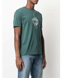 Мужская темно-бирюзовая футболка с круглым вырезом с принтом от Stone Island