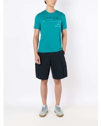 Мужская темно-бирюзовая футболка с круглым вырезом с принтом от Armani Exchange